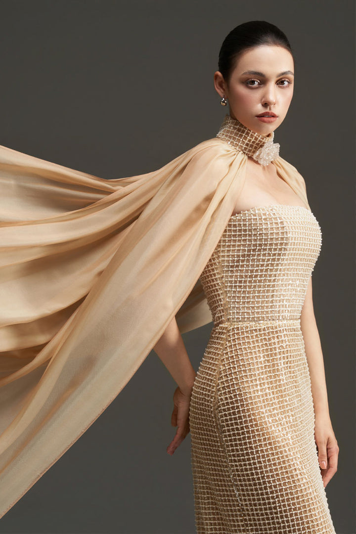 Avianna Cape Sleeves Bead Maxi Dress - MEAN BLVD