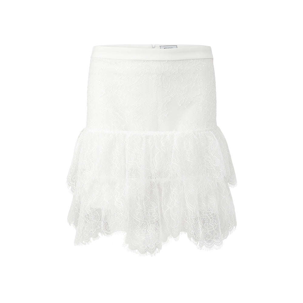 Beryl Drop Waist Ruffle Layer Lace Mini Skirt