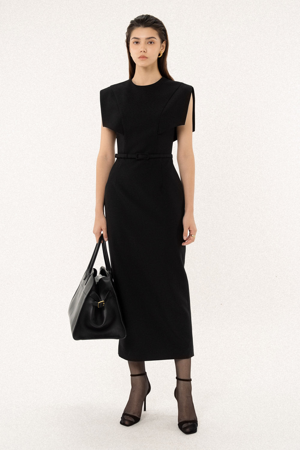 Rosez Sheath Cap Sleeved Polycotton Midi Dress