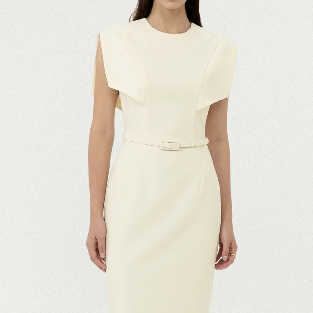 Rosez Sheath Cap Sleeved Polycotton Midi Dress