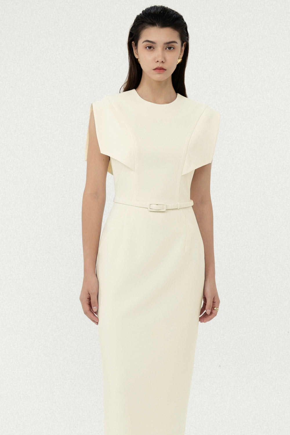 Rosez Sheath Cap Sleeved Polycotton Midi Dress