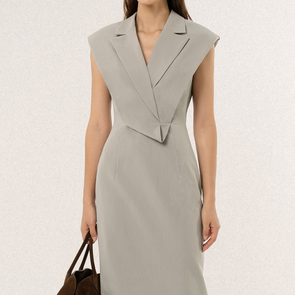 Taylor Sheath V-Neck Polycotton Midi Dress