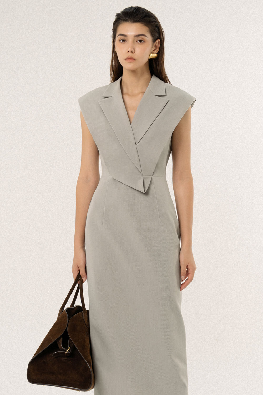 Taylor Sheath V-Neck Polycotton Midi Dress