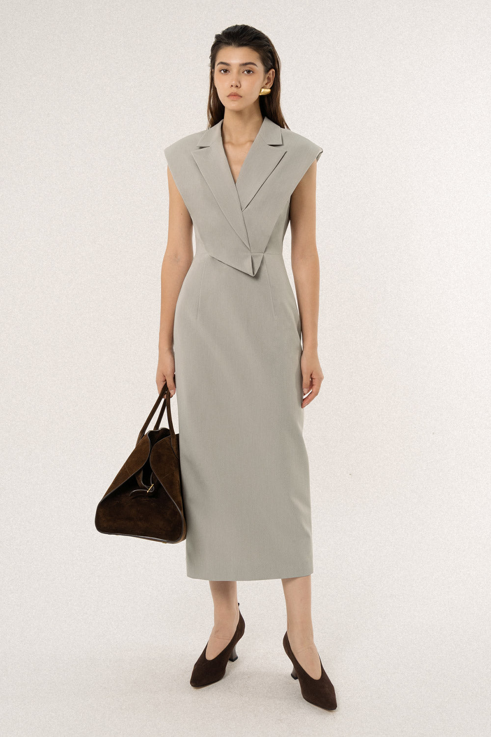 Taylor Sheath V-Neck Polycotton Midi Dress