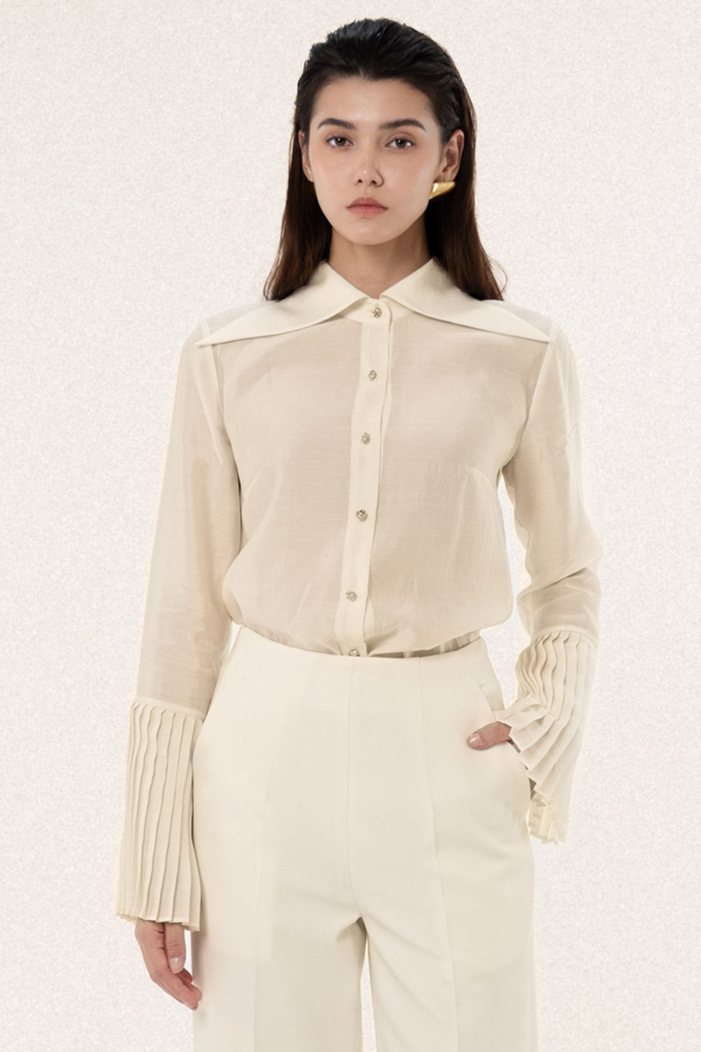 Lisa Straight Collared Neck Silk Organza Shirt