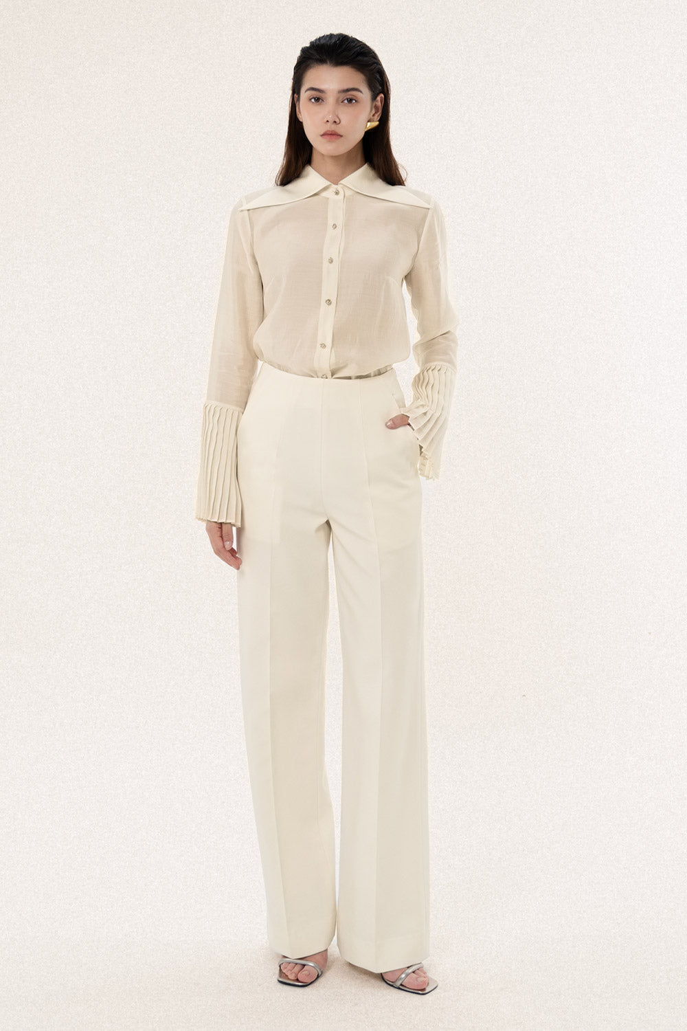 Lisa Straight Collared Neck Silk Organza Shirt