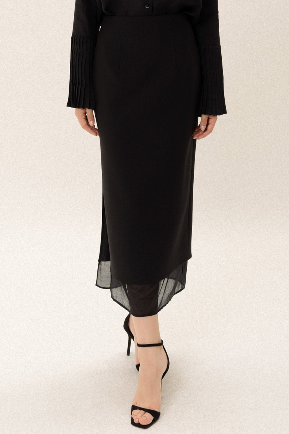 Lexi Layered Side Slit Polycotton Midi Skirt