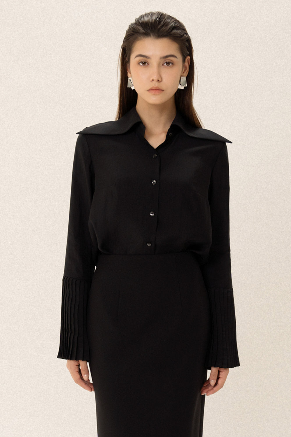 Lisa Straight Collared Neck Silk Organza Shirt