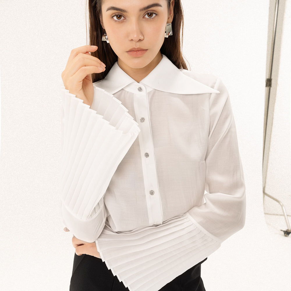 Lisa Straight Collared Neck Silk Organza Shirt