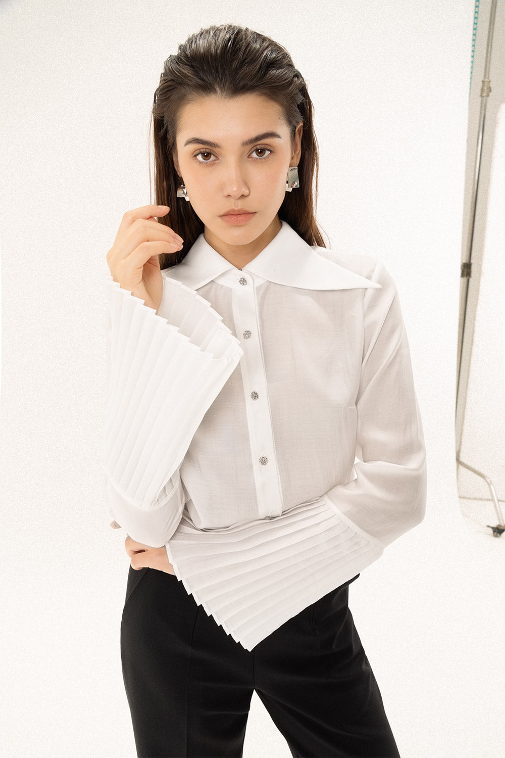 organza dress shirt S Powder Blue Tie-Neck Sheer Organza Shirt