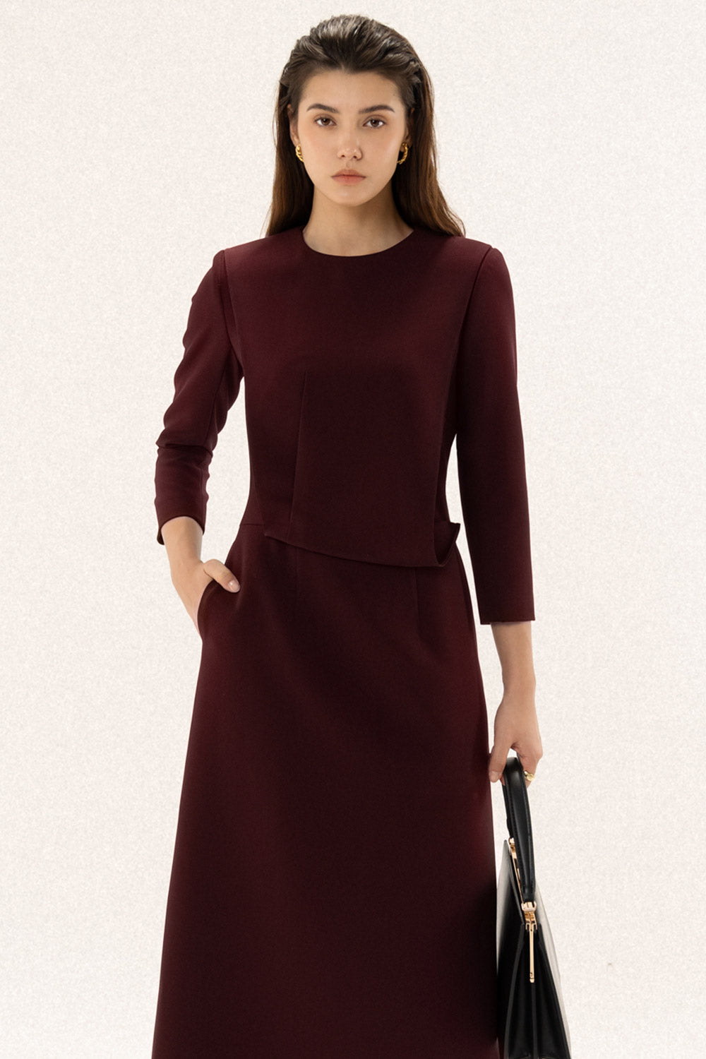 jennie midi dress Women's Jennie A-line Long Sleeved Polycotton Midi Dress S/M/L/Customize Deep Red MEAN BLVD Deep Red / Customize