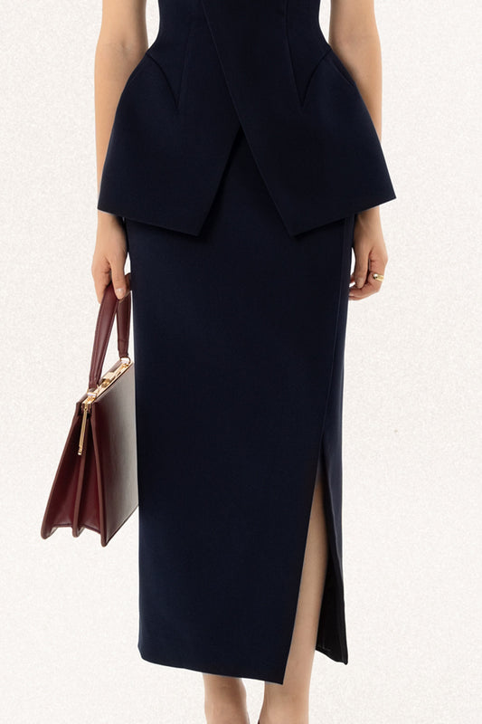 Orri Pencil Side Slit Polycotton Midi Skirt