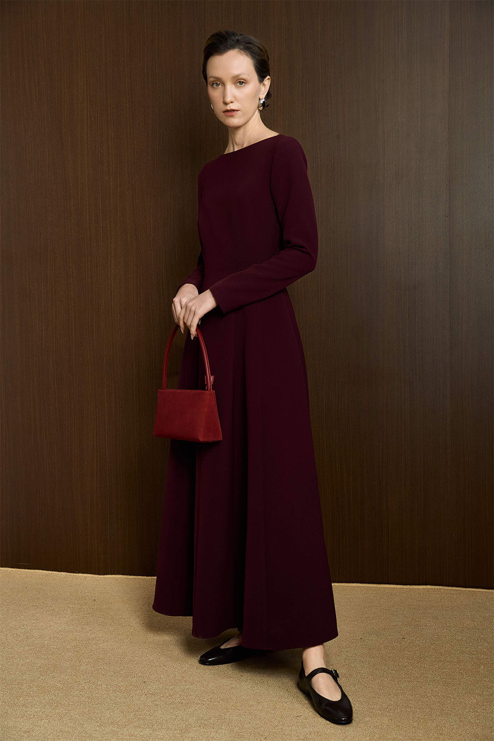 Dasier A-line Boat Neck Twill Ankle Length Dress