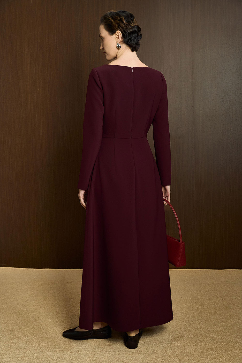 Dasier A-line Boat Neck Twill Ankle Length Dress