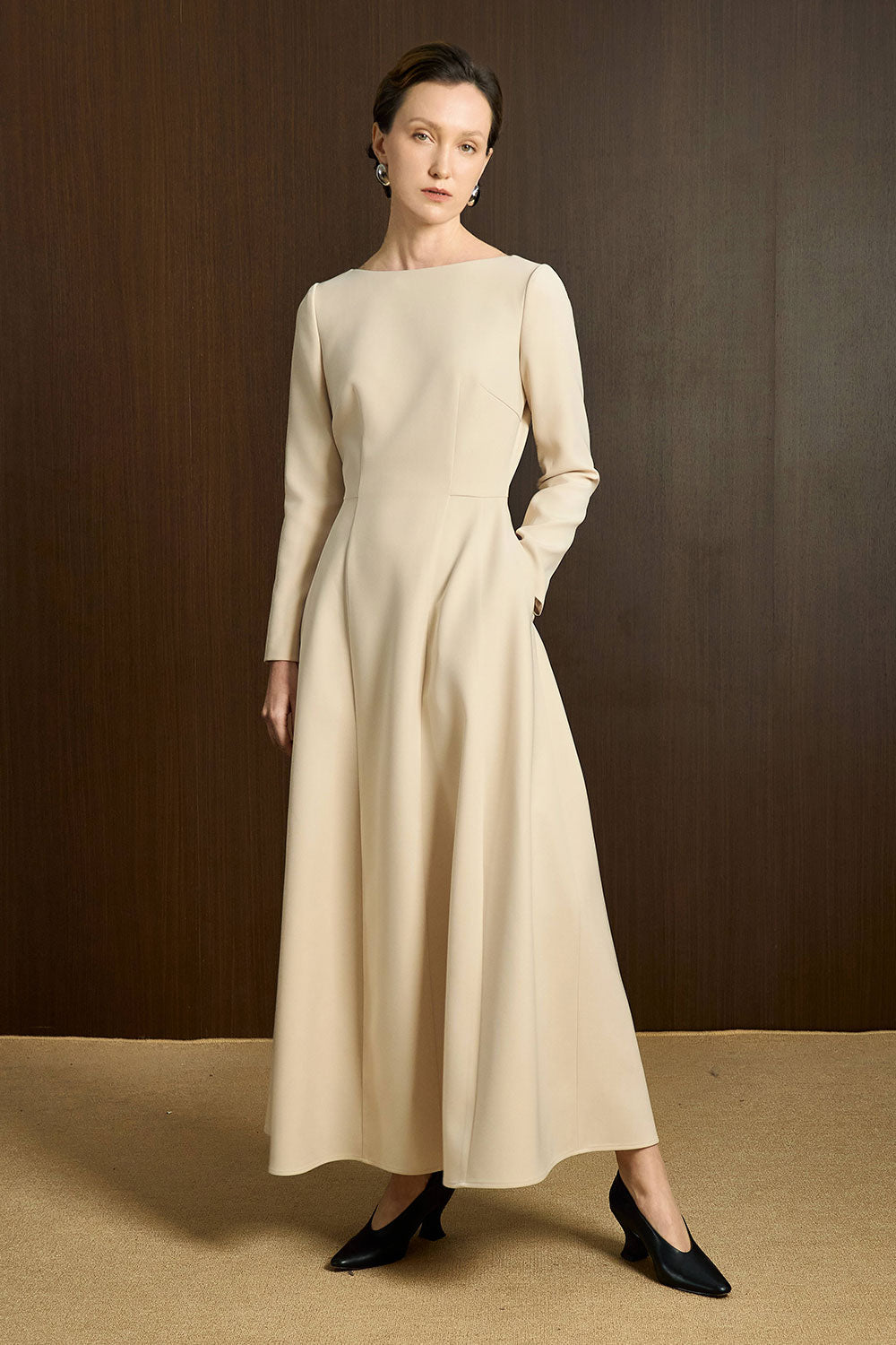 Dasier A-line Boat Neck Twill Ankle Length Dress