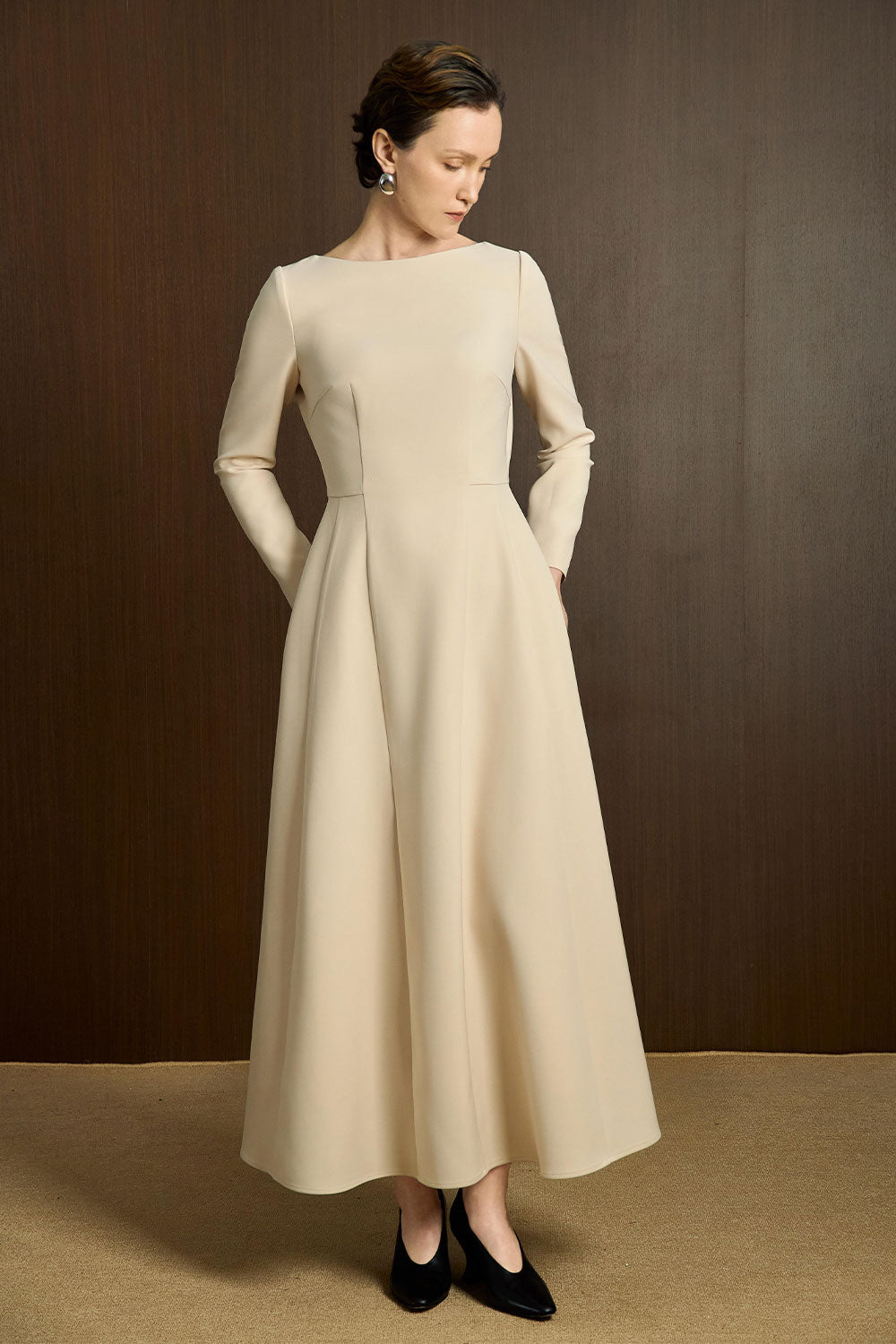 Dasier A-line Boat Neck Twill Ankle Length Dress