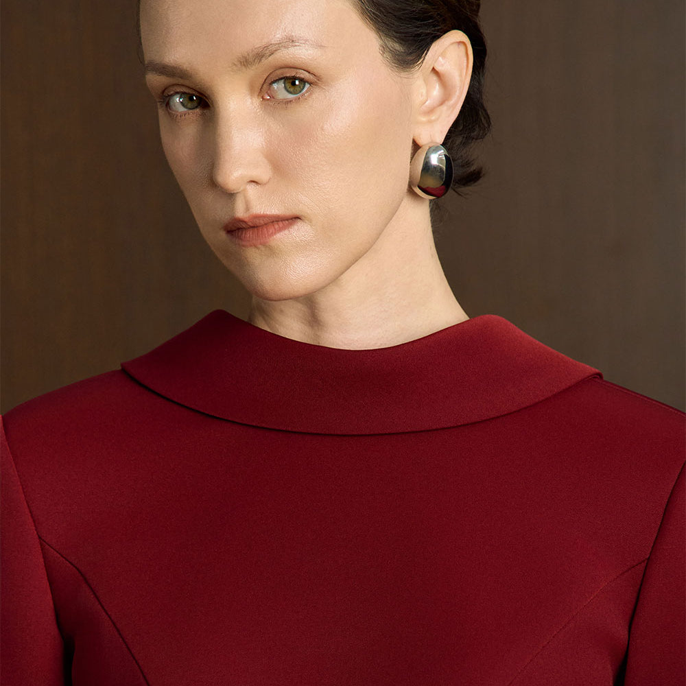 Rum Sheath Long Sleeved Twill Midi Dress