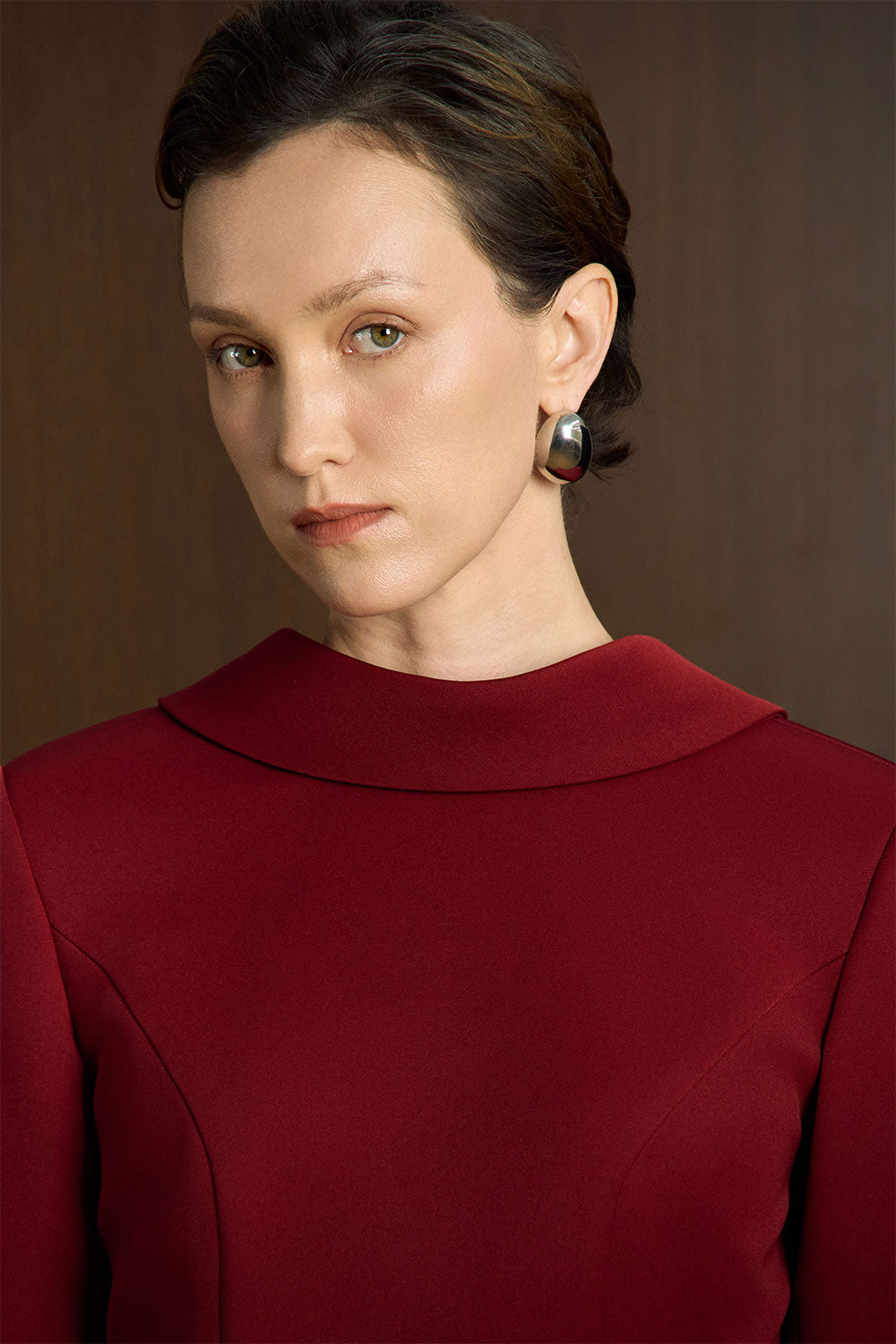 Rum Sheath Long Sleeved Twill Midi Dress