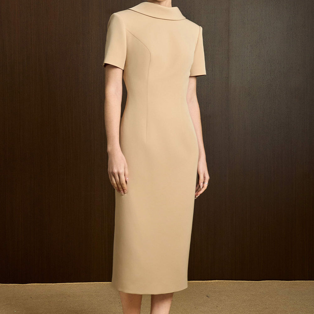 Rum Sheath Short Sleeved Twill Midi Dress