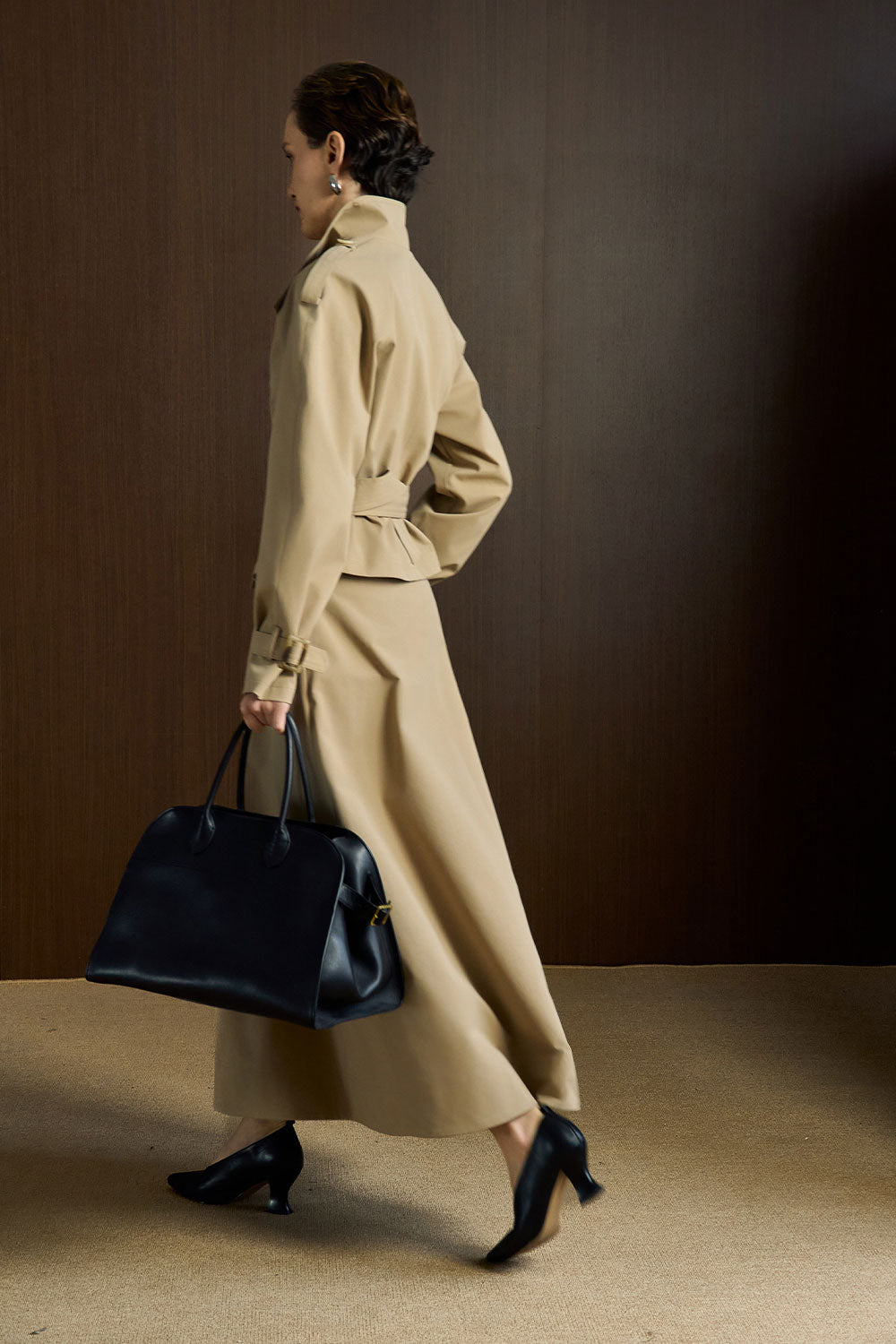 Daylight Flared Side Pocket Khaki Ankle Length Skirt