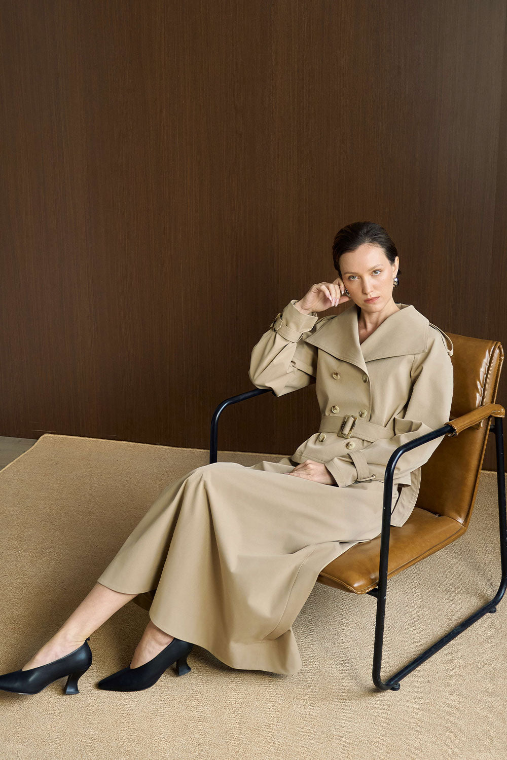 Daylight Flared Side Pocket Khaki Ankle Length Skirt