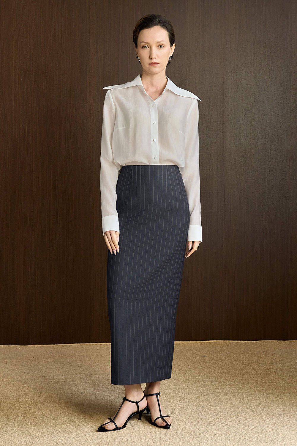 Coner Straight Pointed Flat Collar Silk Shirt