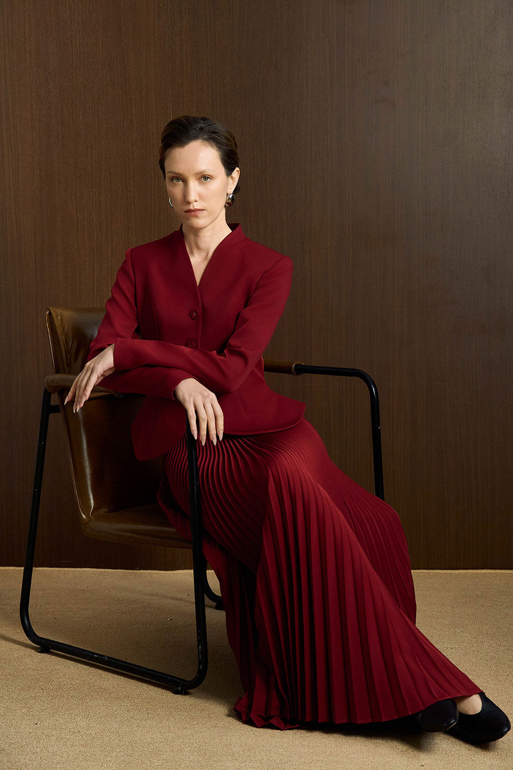 Lester Flared Pleated Twill Ankle Length Skirt