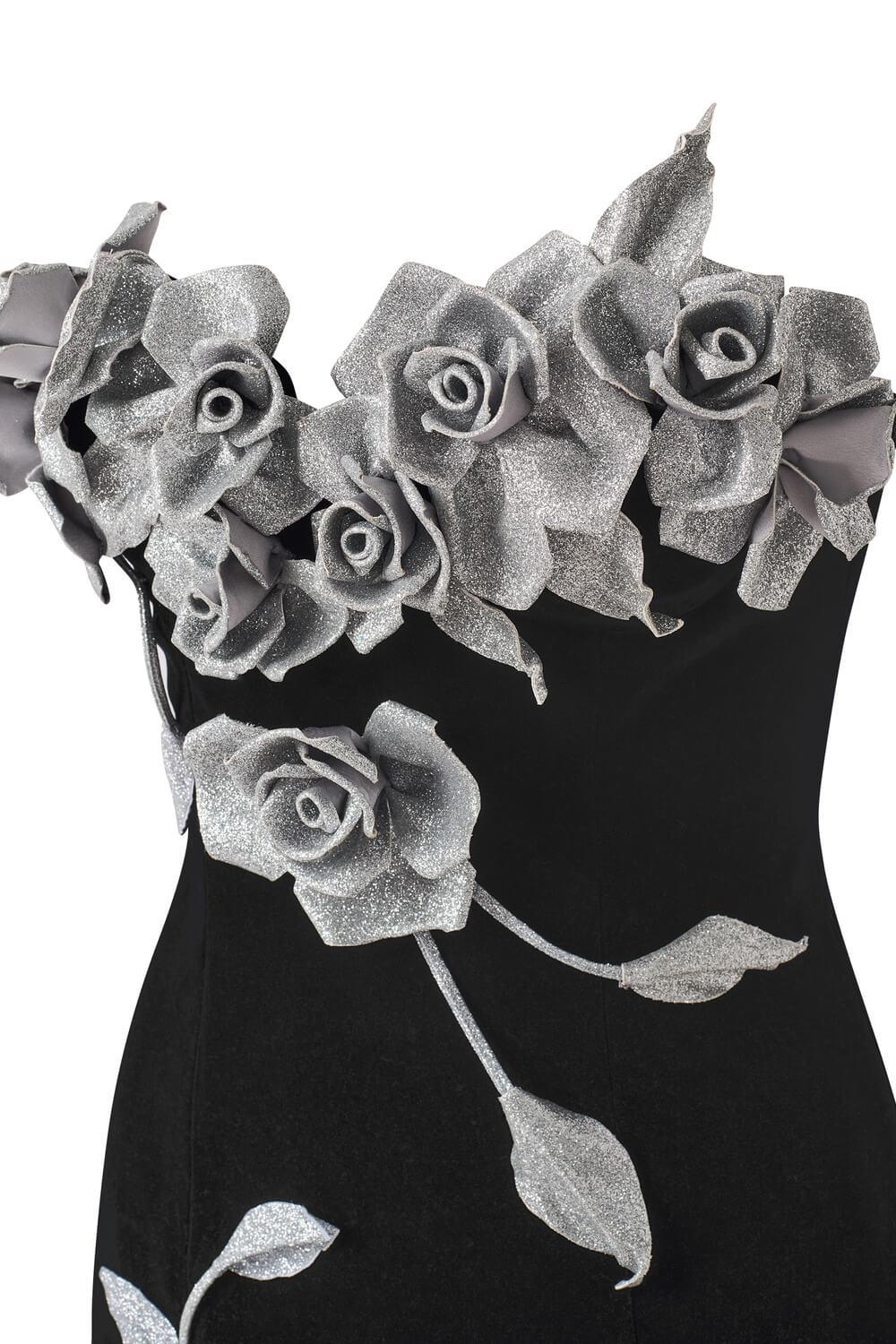 Women's Joli Rose Drop Waist Flower Applique Velvet Ankle Length
