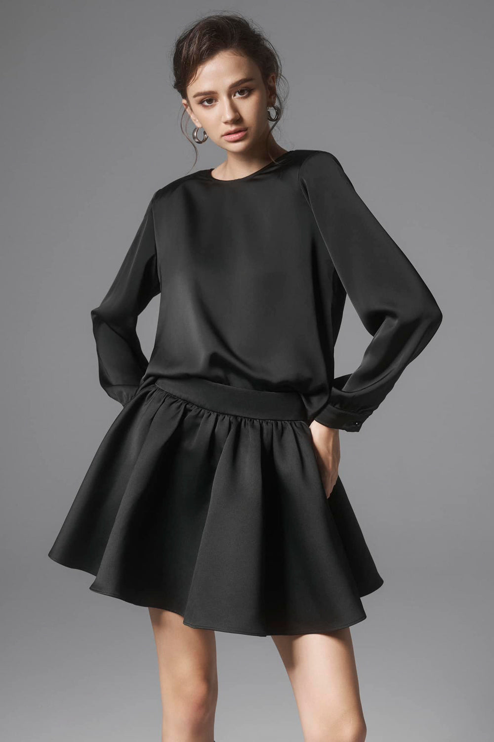 Sila Fit and Flare High Waist Silk Blend Mini Skirt