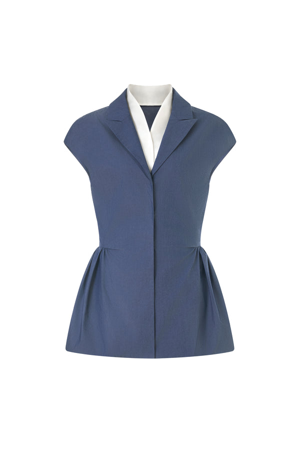 Kenzie Peplum Contrasting Collar Taffeta Top