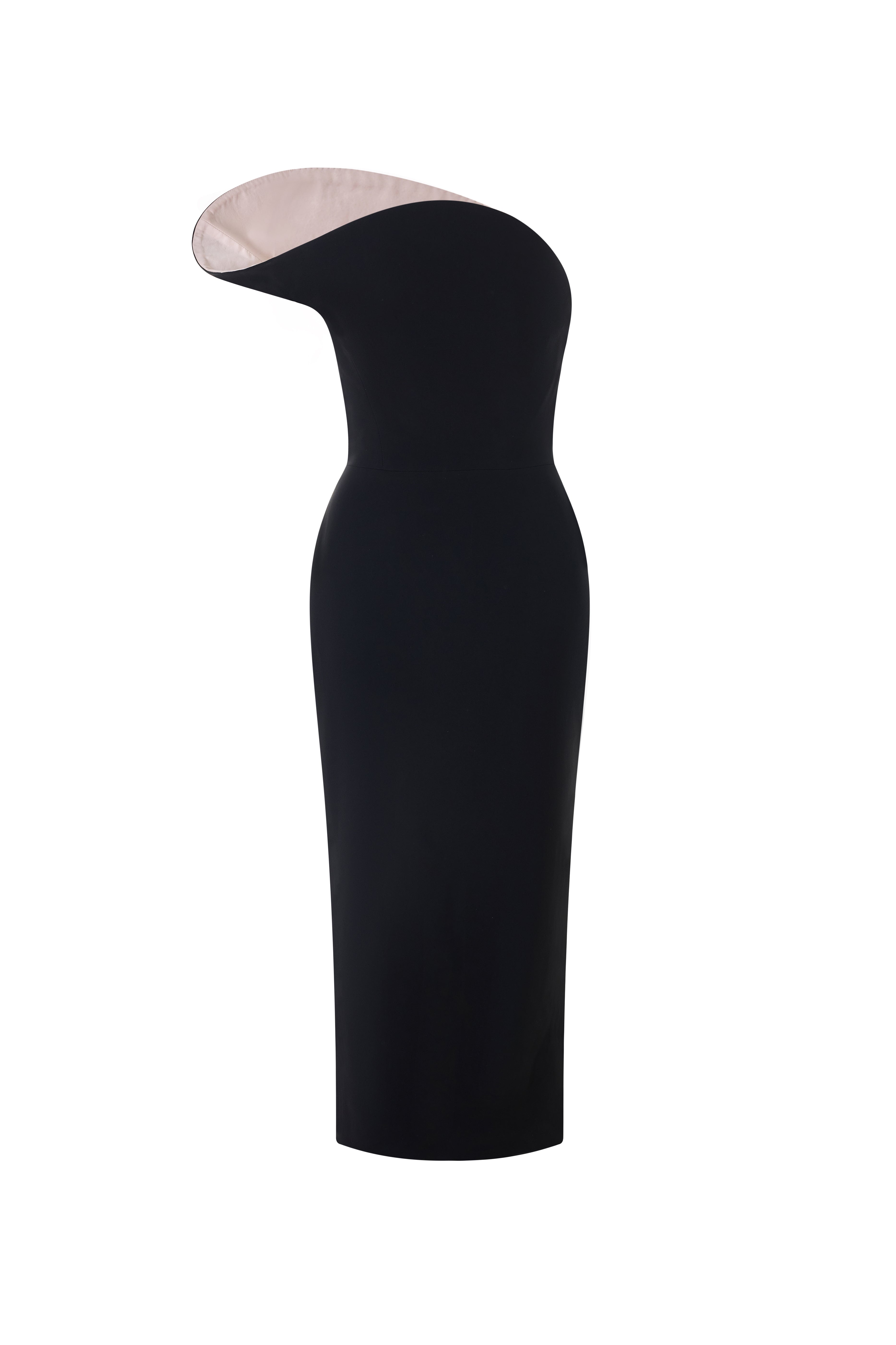 Kaisley Sheath Asymmetric Neck Crepe Midi Dress
