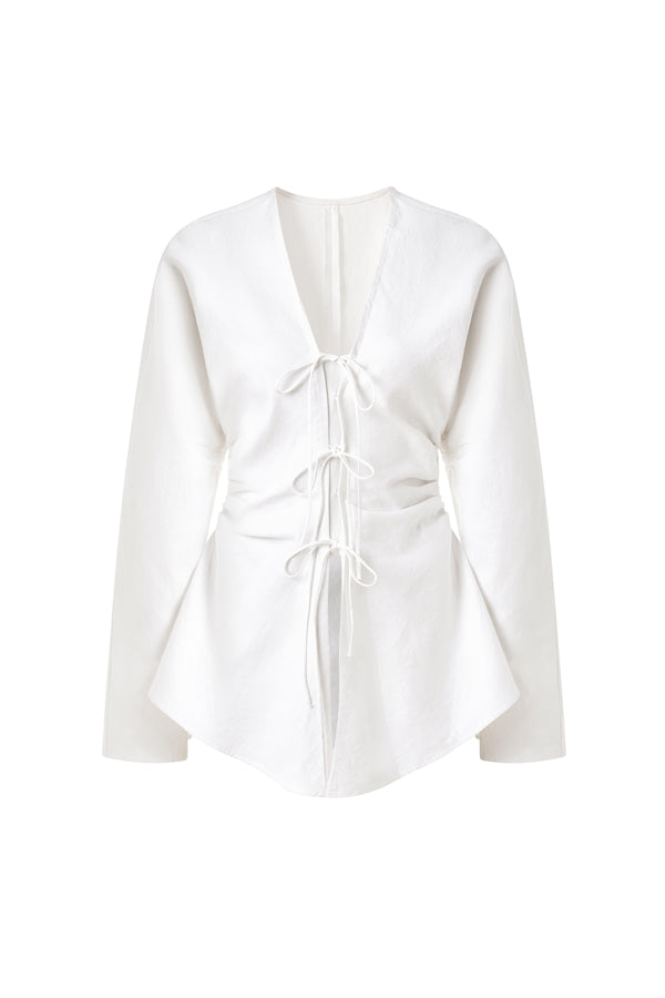 Hattie Straight V-Neck Linen Top