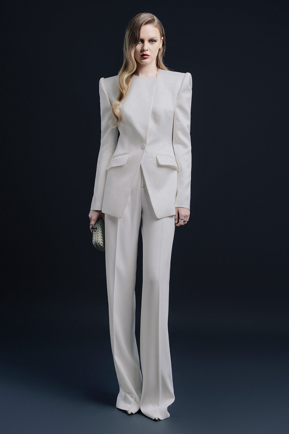 Cardiff Straight Ribbed Crepe Floor Length Pants