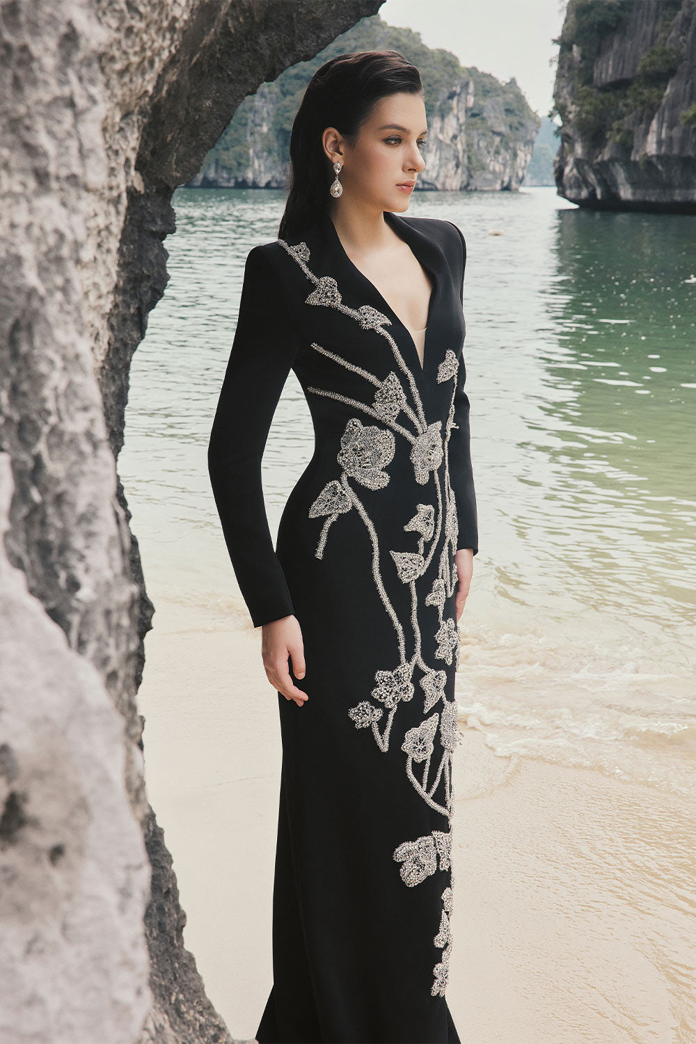 Sky Sheath Floral Silk Floor Length Dress