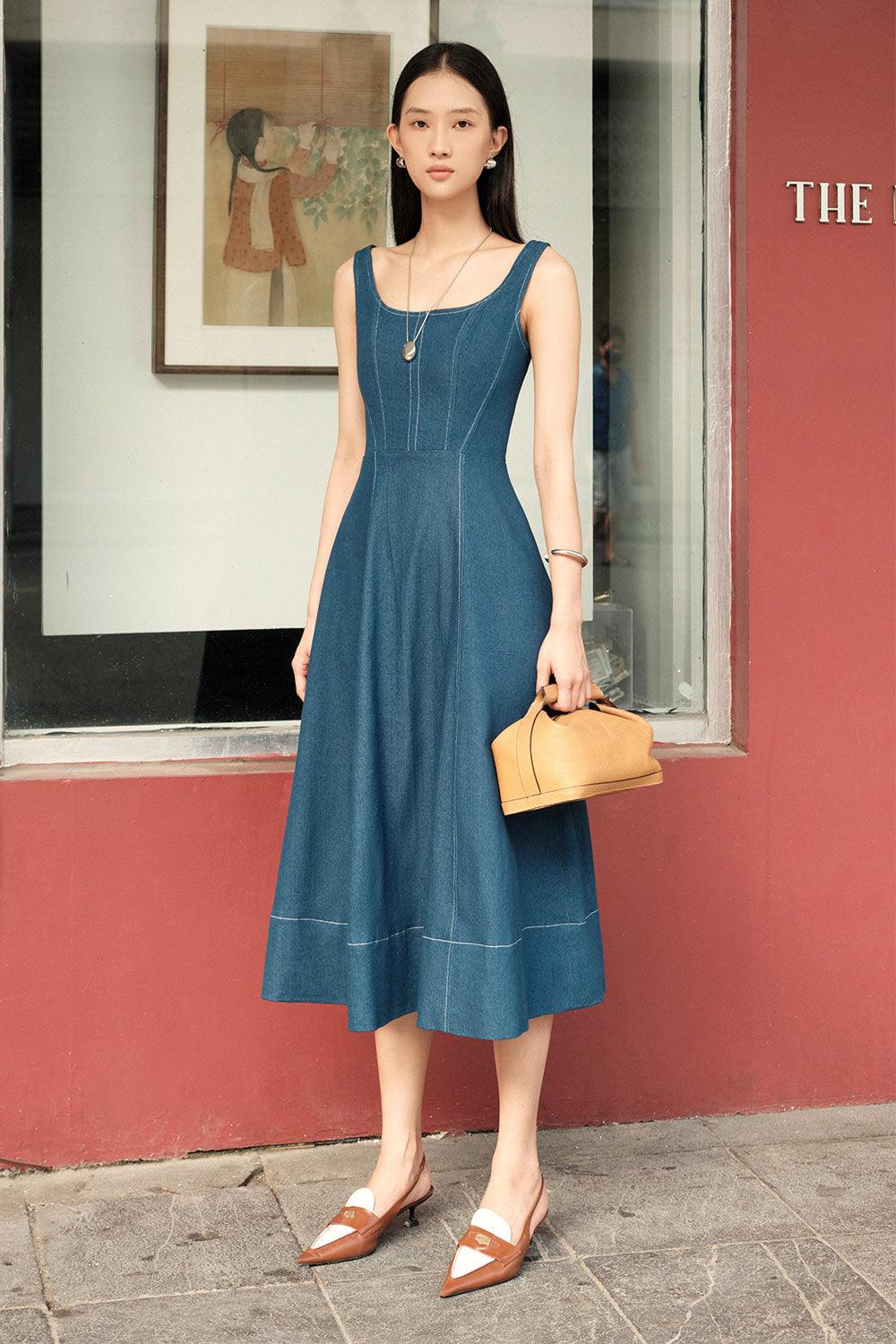 Turin A-line Loose Strap Cotton Denim Calf Length Dress – MEAN BLVD