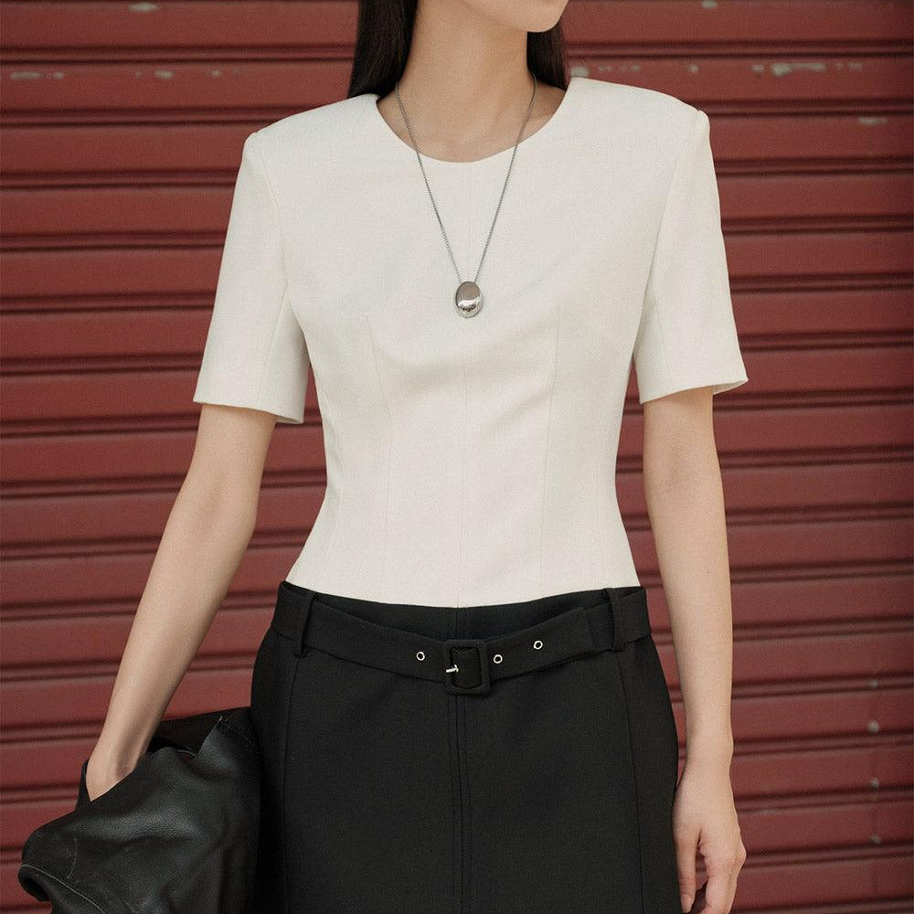 Rayne Drop Waist Round Neck Twill Crepe Mini Dress