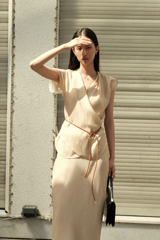 Donna Straight Wavy Silk Crepe Ankle Length Skirt