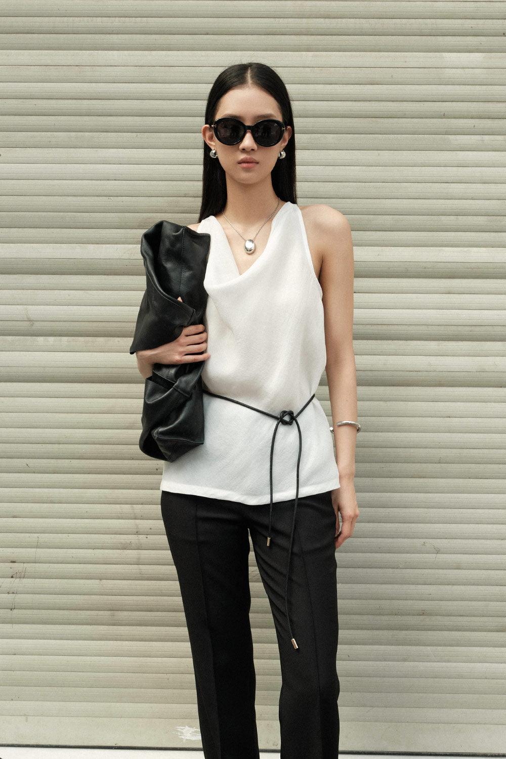 Amabel Straight Cowl Neck Silk Crepe Top