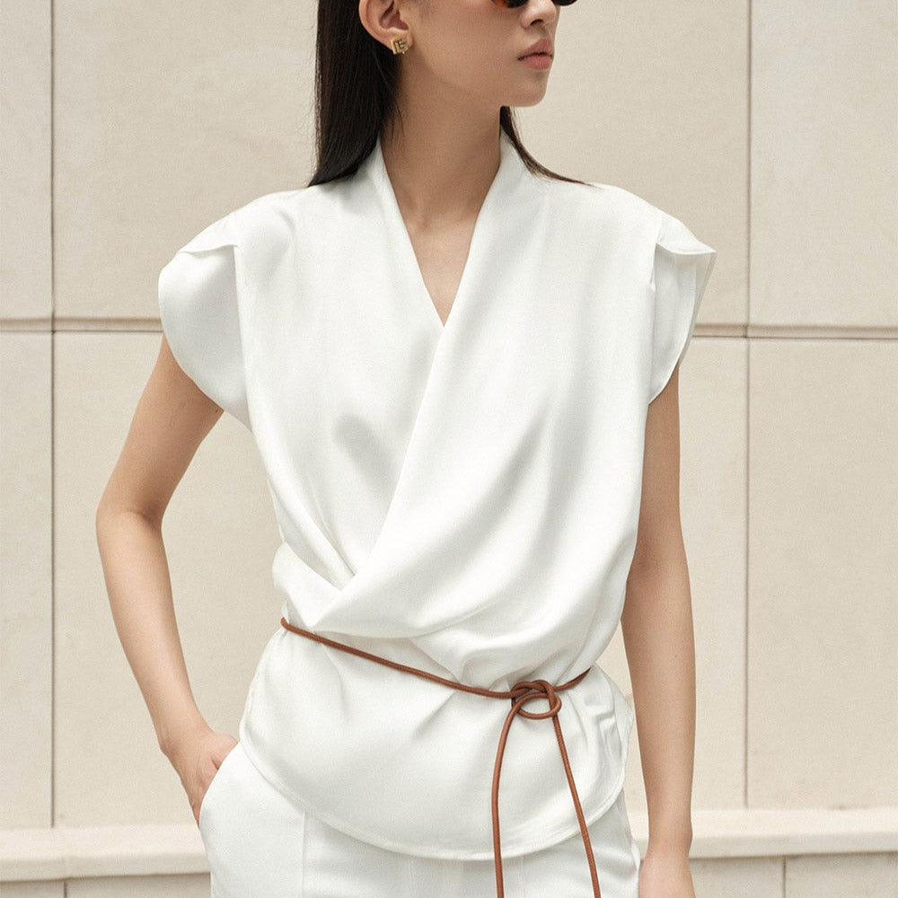 Josette Wrap Cap Sleeved Satin Top