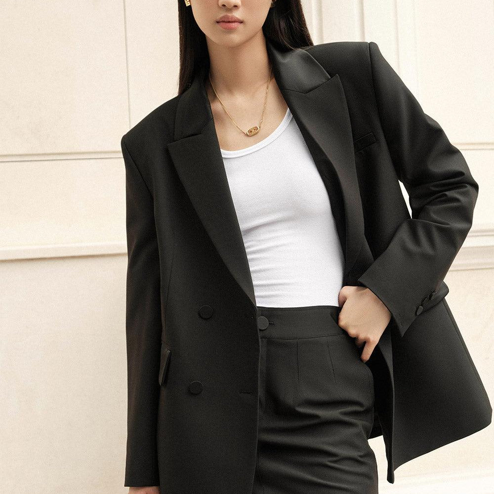 Amory Straight Double Breasted Twill Blazer