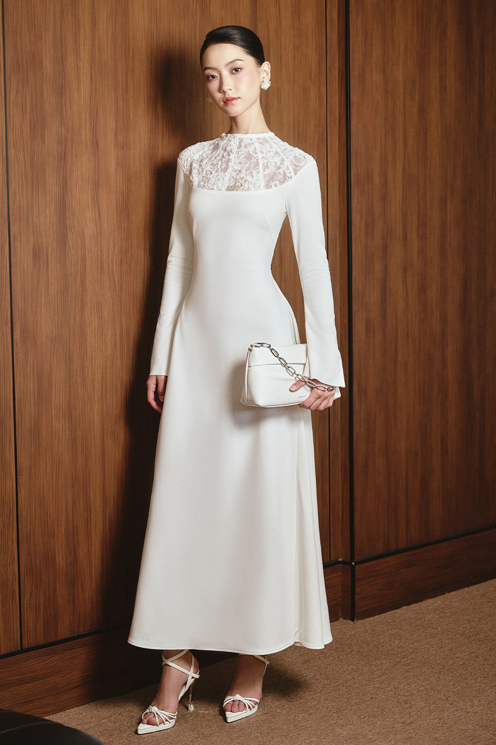 Eleanore A-line Round Neck Ribbed Cotton Ankle Length Dress