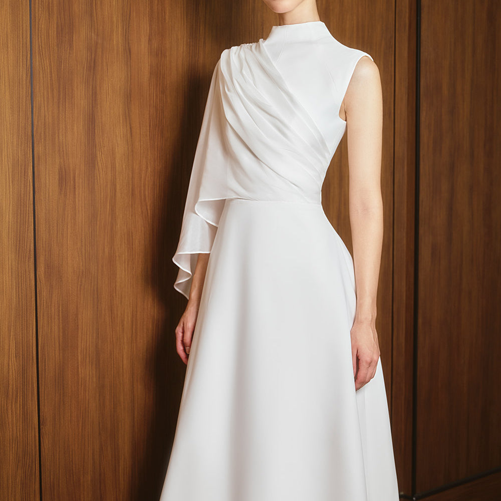 Odette A-line Asymmetric Sleeved Twill Midi Dress