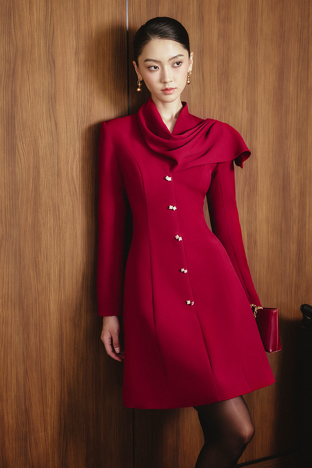 Giorgia A-line Scarf Neck Spandex Homespun Mini Dress