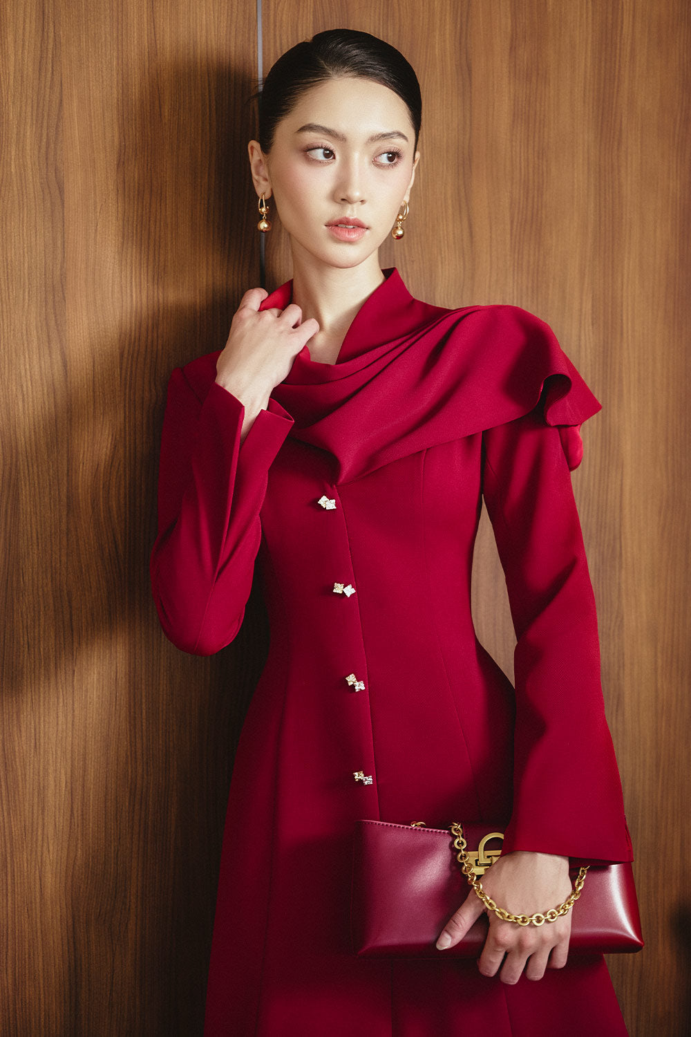 Giorgia A-line Scarf Neck Spandex Homespun Mini Dress