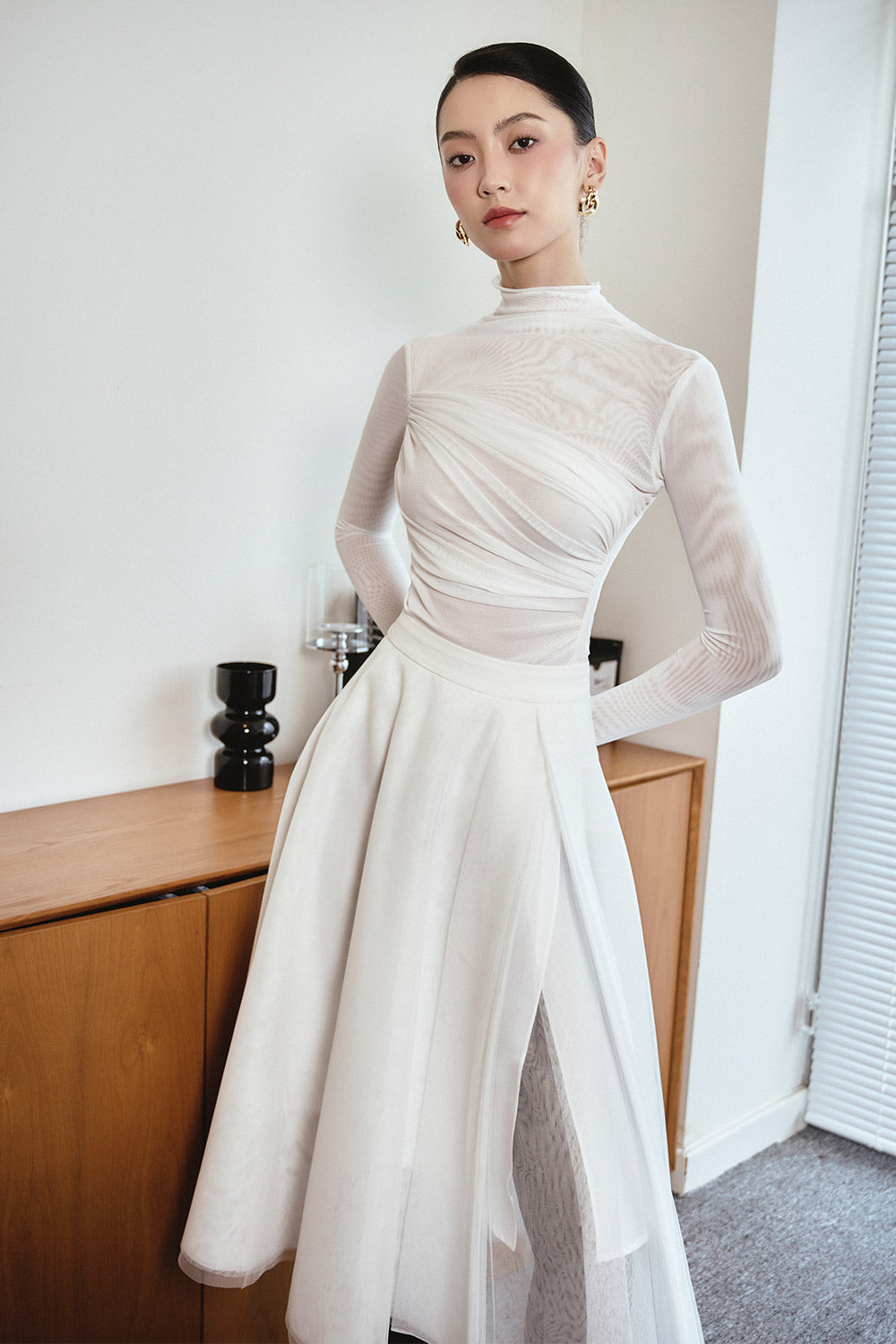 Sophia A-line Flared Tulle Midi Skirt