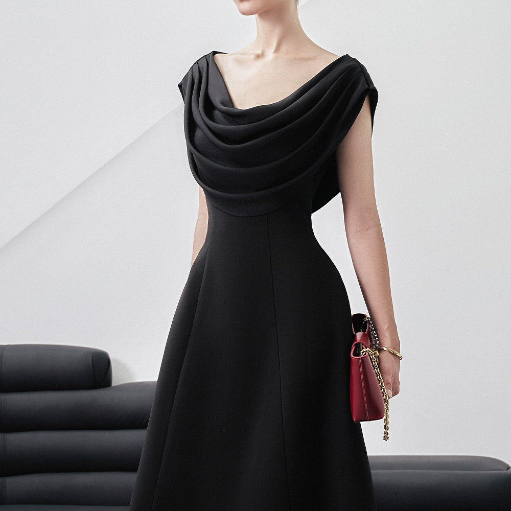 Giovanna A-line Cowl Neck Wool Blend Midi Dress