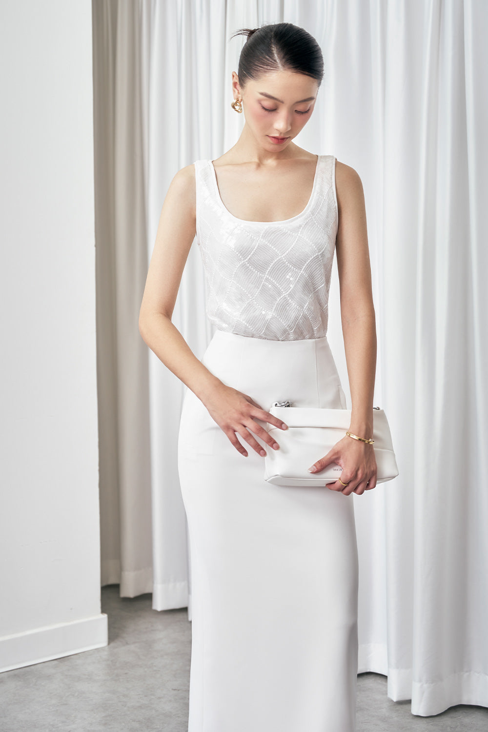 Irene Straight Back Slit Twill Ankle Length Skirt