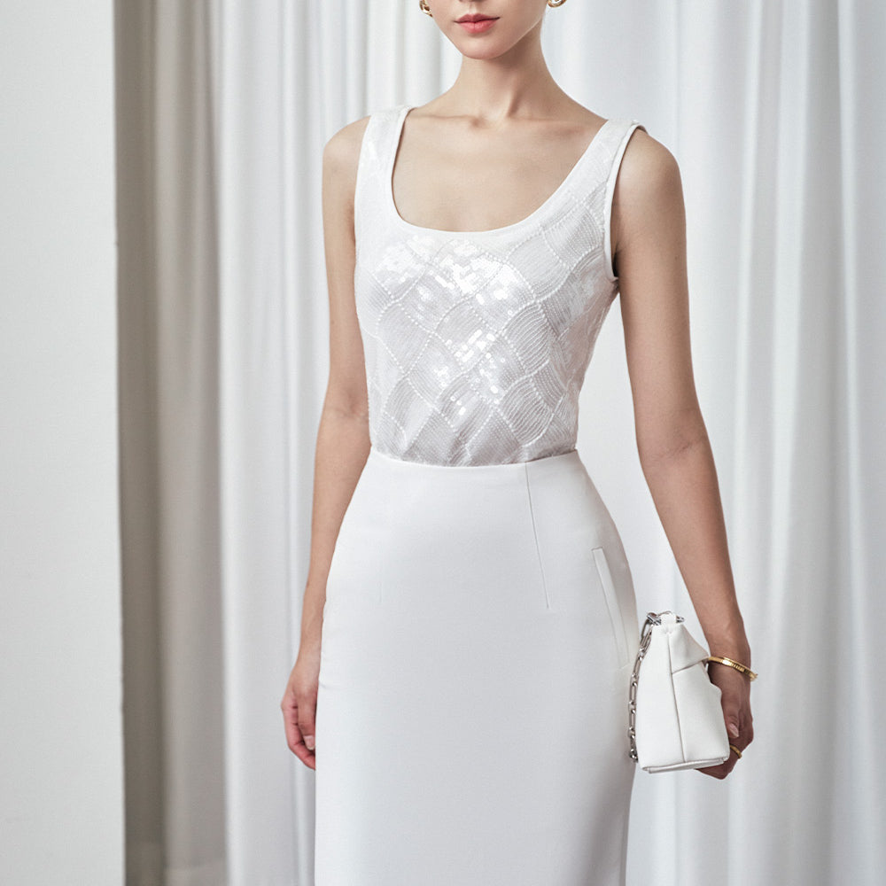 Irene Straight Back Slit Twill Ankle Length Skirt