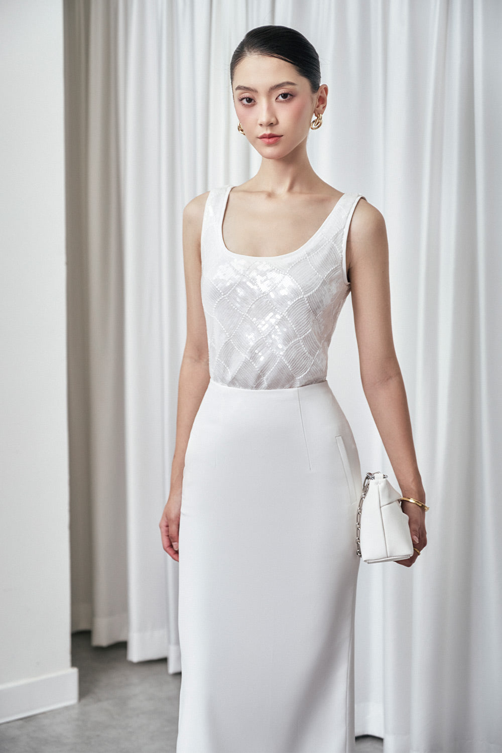 Irene Straight Back Slit Twill Ankle Length Skirt