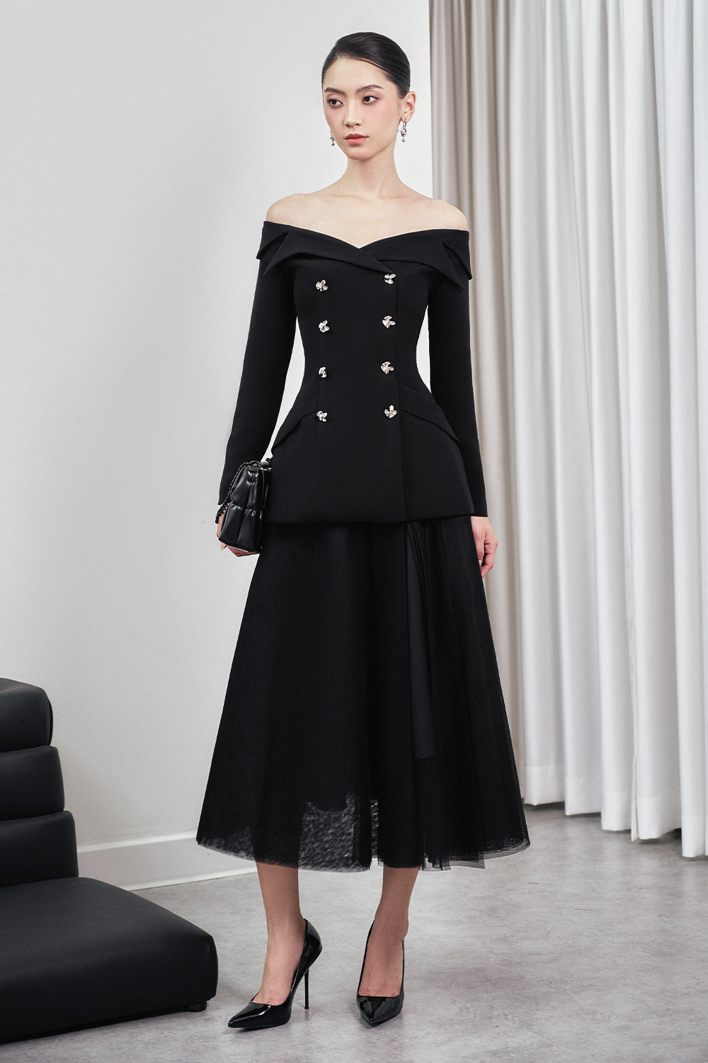 Sophia A-line Flared Tulle Midi Skirt